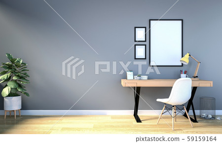 Working room interior with blank photo frame for mock up on wall, 3D Rendering Working room interior with blank photo frame for mock up on wall, 3D Rendering 59159164