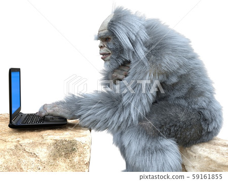 Yeti with laptop concept 3d illustration isolated on white background 59161855