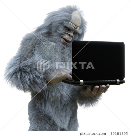 Yeti with laptop concept 3d illustration isolated on white background 59161895