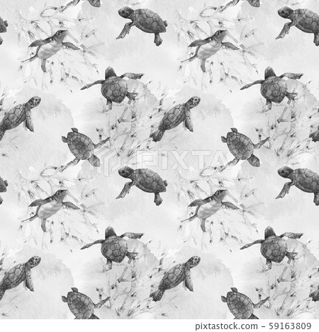 Watercolor rainbow small baby turtles colourful seamless pattern 59163809