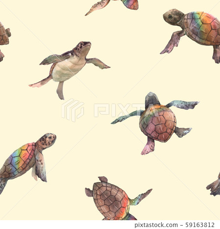 Watercolor rainbow small baby turtles colourful seamless pattern 59163812