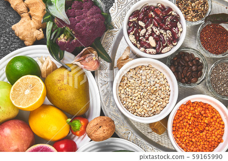 Alkaline diet food, Clean eating. Healthy vegetarian seasonal, fall food cooking background. 59165990