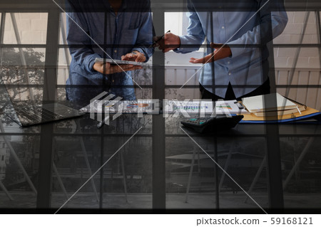 business people have a meeting. businessman using tablet working with team business people have a meeting. businessman using tablet working with team 59168121