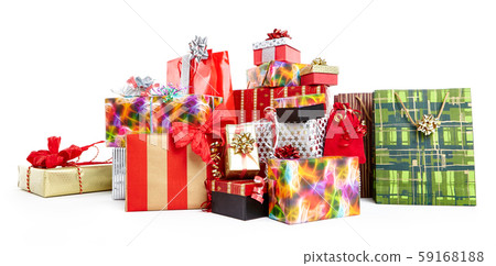 A pile of Christmas gifts in colorful wrapping A pile of Christmas gifts in colorful wrapping 59168188