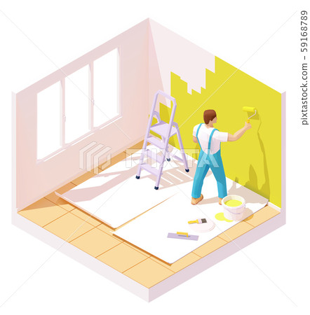 Vector isometric painter painting room wall 59168789