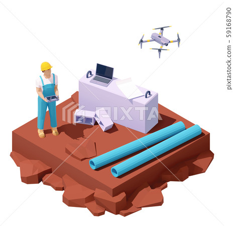 Vector isometric drone survey at construction site Vector isometric drone survey at construction site 59168790