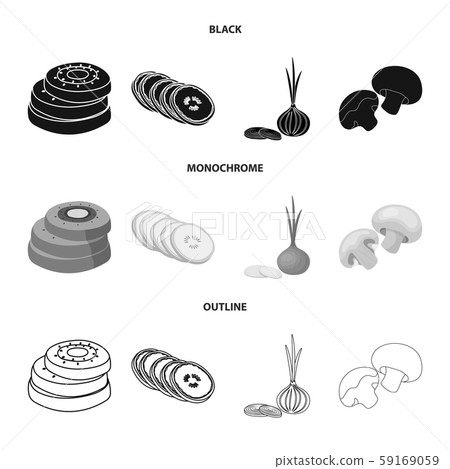 Vector illustration of vegetable and fruit sign. Set of vegetable and food vector icon for stock. 59169059