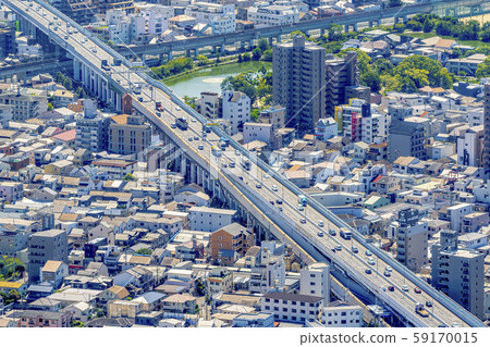 Osaka Cityscape Hanshin Expressway 14 Matsubara Line and buildings 59170015