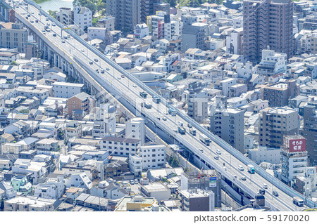 Osaka Cityscape Hanshin Expressway 14 Matsubara Line and buildings 59170020