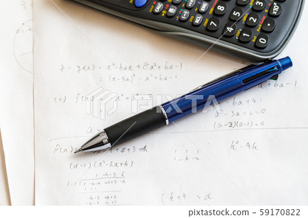 Math problems and pen and calculator Math problems and pen and calculator 59170822