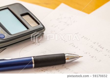Math problems and pen and calculator Math problems and pen and calculator 59170832