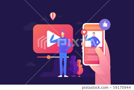 people streaming online video with their laptop, smartphone vector illustration concept, online people streaming online video with their laptop, smartphone vector illustration concept, online 59170944