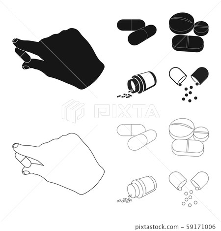 Vector illustration of pill and medicine icon. Set of pill and vitamin vector icon for stock. Vector illustration of pill and medicine icon. Set of pill and vitamin vector icon for stock. 59171006