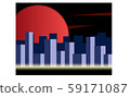 city night with big red moon on black sky in flat design 59171087