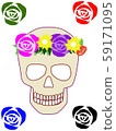 yellow skull with flower crown many color and rose symbol 59171095