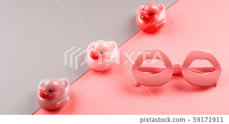 Funky summer flat lay with pink coral items Funky summer flat lay with pink coral items 59171911