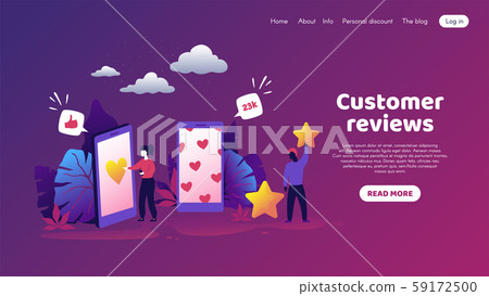 Customers feedback. Trendy concept with cartoon people characters and customers reaction. Vector Customers feedback. Trendy concept with cartoon people characters and customers reaction. Vector 59172500