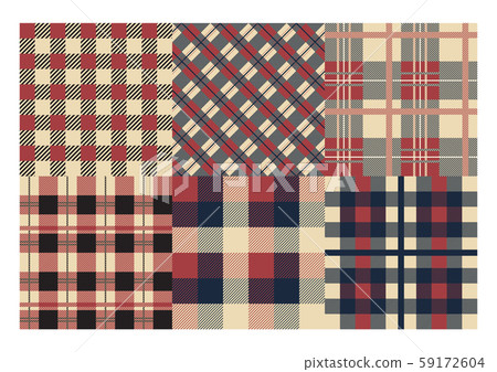 Plaid pattern. Classic Scottish cage texture, abstract geometric seamless ornament set. Vector Plaid pattern. Classic Scottish cage texture, abstract geometric seamless ornament set. Vector 59172604