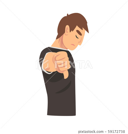 Boy holds fist finger down, dislike cartoon vector illustration Boy holds fist finger down, dislike cartoon vector illustration 59172738