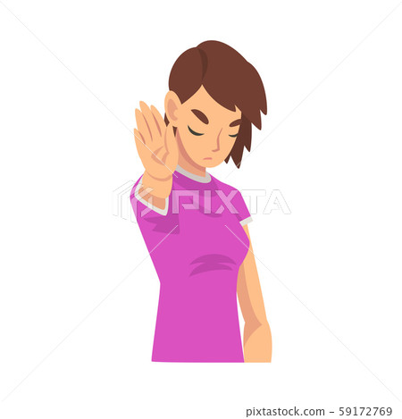 Girl holds palm in front of her saying stop cartoon vector illustration Girl holds palm in front of her saying stop cartoon vector illustration 59172769