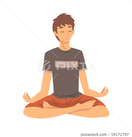 Man safe the balance with meditation, relaxation cartoon vector illustration 59172797