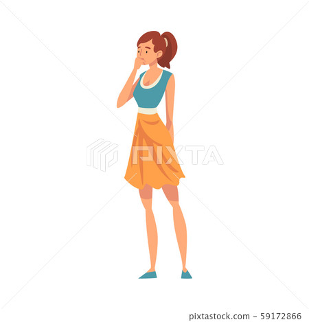 Young girl thinks about something cartoon vector illustration 59172866
