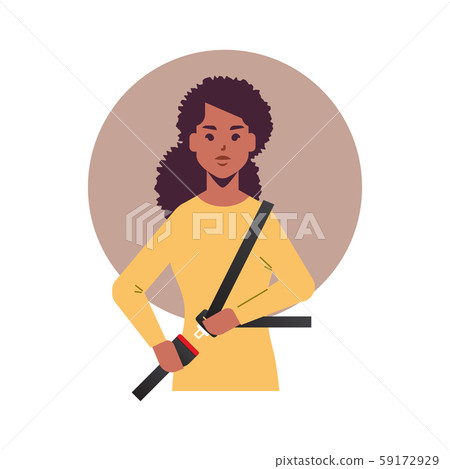 african american woman driver or passenger fastening seat belt before driving lifesaver safe trip 59172929