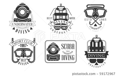 Set of vintage diving logos cartoon vector illustration Set of vintage diving logos cartoon vector illustration 59172967