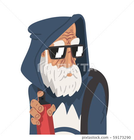 Fashion Gray Haired Senior Man, Old Man Character Wearing Hoodie and Sunglasses Vector Illustration 59173290