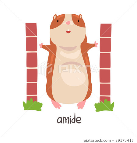 Amid English Language Preposition of Place and Cute Hamster Character, Educational Visual Material 59173415