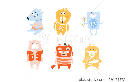Cute Bears Collection, Adorable Animals Colorful Childish Prints Vector Illustration 59173781