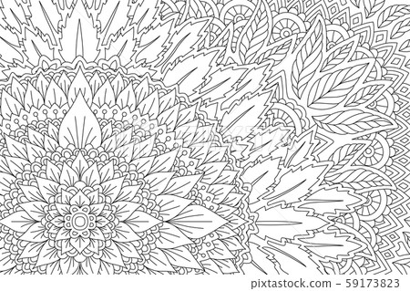 Linear art for adult coloring book with leaves 59173823