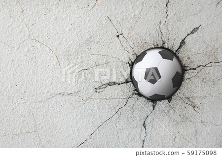 Sport soccer ball coming in cracked wall with Sport soccer ball coming in cracked wall with 59175098