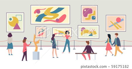 People in gallery. Walking tourists and expo fashion stand with artworks or exhibition abstract People in gallery. Walking tourists and expo fashion stand with artworks or exhibition abstract 59175182