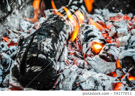 Burning logs and embers in the fire 59177051