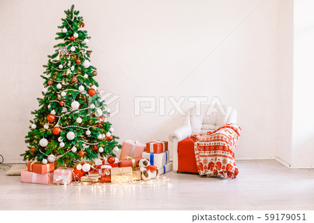 Christmas background Christmas tree Garland lights new year gifts winter postcard 59179051