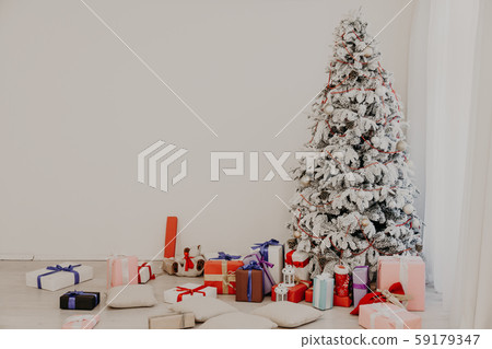 Christmas tree with presents, Garland lights new year Christmas tree with presents, Garland lights new year 59179347