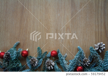 Top view fir branch with Christmas decorations on 59179452