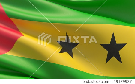High resolution close-up flag of Sao Tome and Principe. 3D illustration. High resolution close-up flag of Sao Tome and Principe. 3D illustration. 59179927