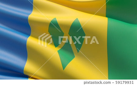 High resolution close-up flag of Saint Vincent And The Grenadines. 3D illustration. 59179931