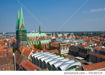Lübeck cityscape in Germany (viewing the square and town hall from St. Petri church) Lübeck cityscape in Germany (viewing the square and town hall from St. Petri church) 59180724