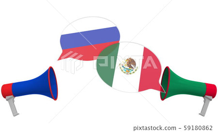 Speech bubbles with flags of Mexico and Russia and loudspeakers. Intercultural dialogue or Speech bubbles with flags of Mexico and Russia and loudspeakers. Intercultural dialogue or 59180862