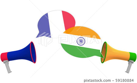 Speech bubbles with flags of India and France. Intercultural dialogue or international talks related Speech bubbles with flags of India and France. Intercultural dialogue or international talks related 59180884
