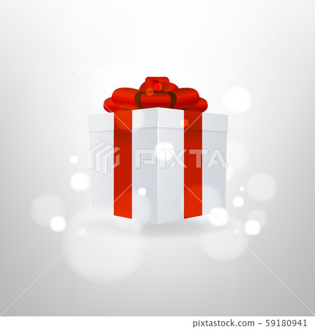 White Gift Box with Red Ribbon and Bow on... - Stock Illustration ...