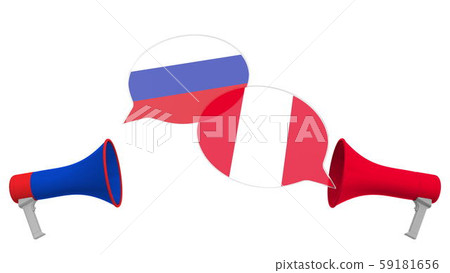Speech bubbles with flags of Peru and Russia. Intercultural dialogue or international talks related 59181656
