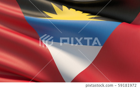 Waved highly detailed close-up flag of Antigua and Barbuda. 3D illustration. 59181972