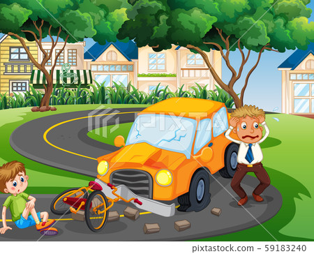 Accident scene with car crash in the park 59183240