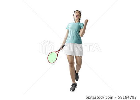 Asian woman holding a tennis racket Asian woman holding a tennis racket 59184792