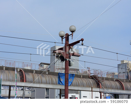 Image of electric wires and street lights that pass through trains Image of electric wires and street lights that pass through trains 59186070