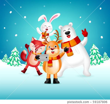 Funny cartoon animals character taking selfie. - Stock Illustration  [59187806] - PIXTA